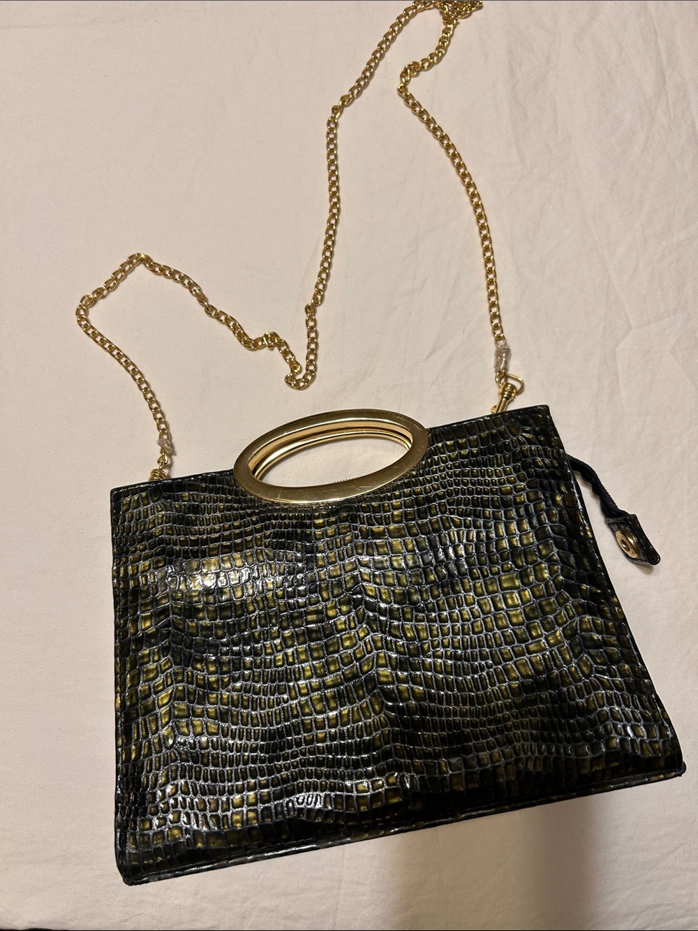 Bellini Black and Gold Croc-Embossed Shoulder Bag